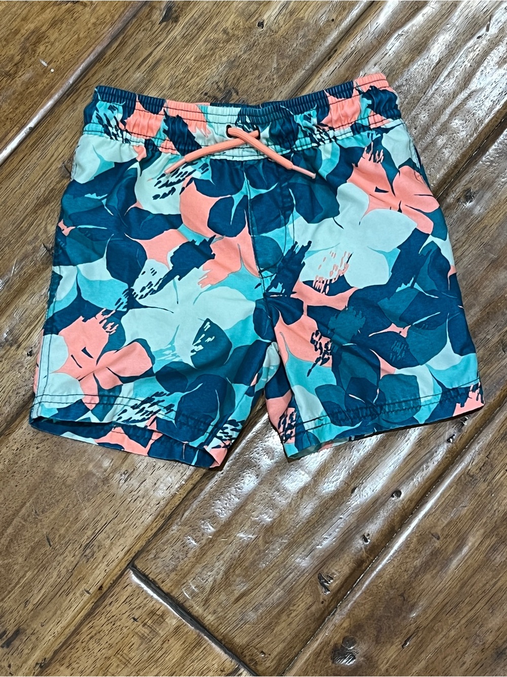 Carter's Boys Tropical Floral Swim Trunks in Teal, Coral, Navy